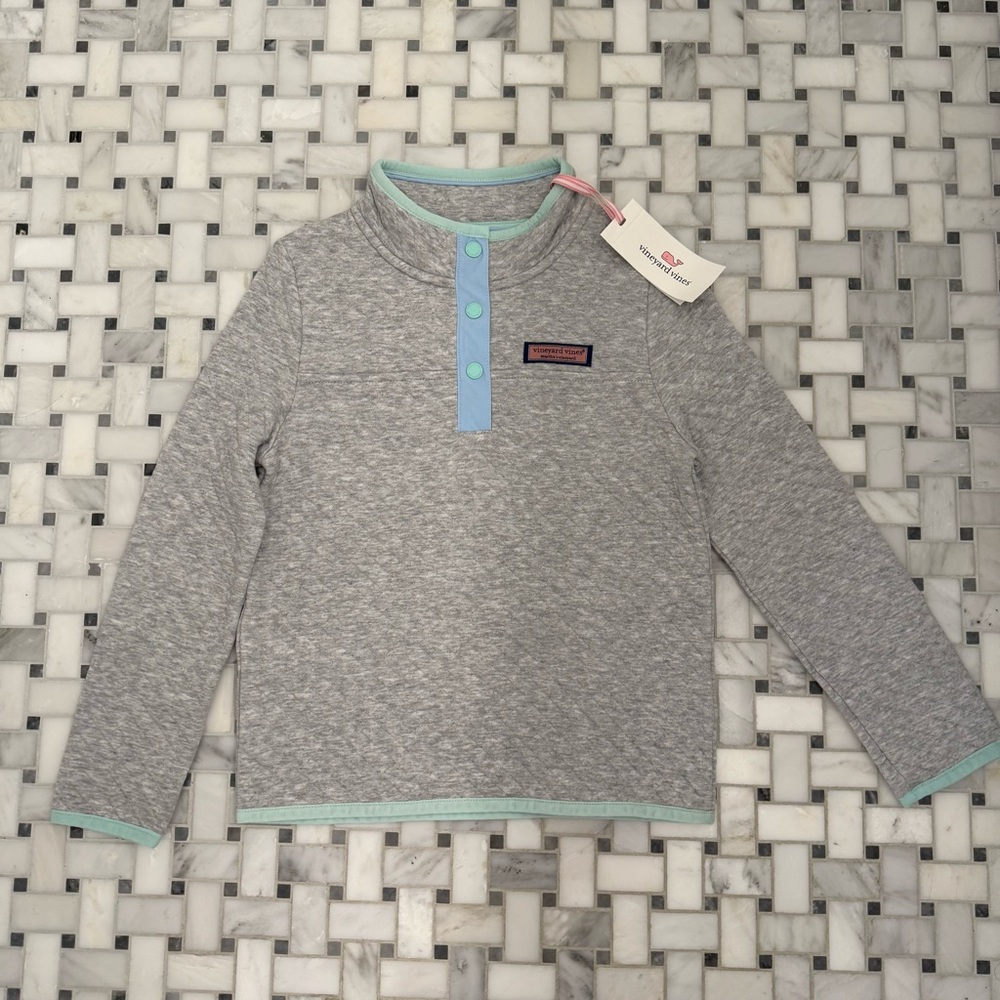Vineyard Vines Girls Gray and Blue Quarter-Button Sweatshirt XS (5-6 years)